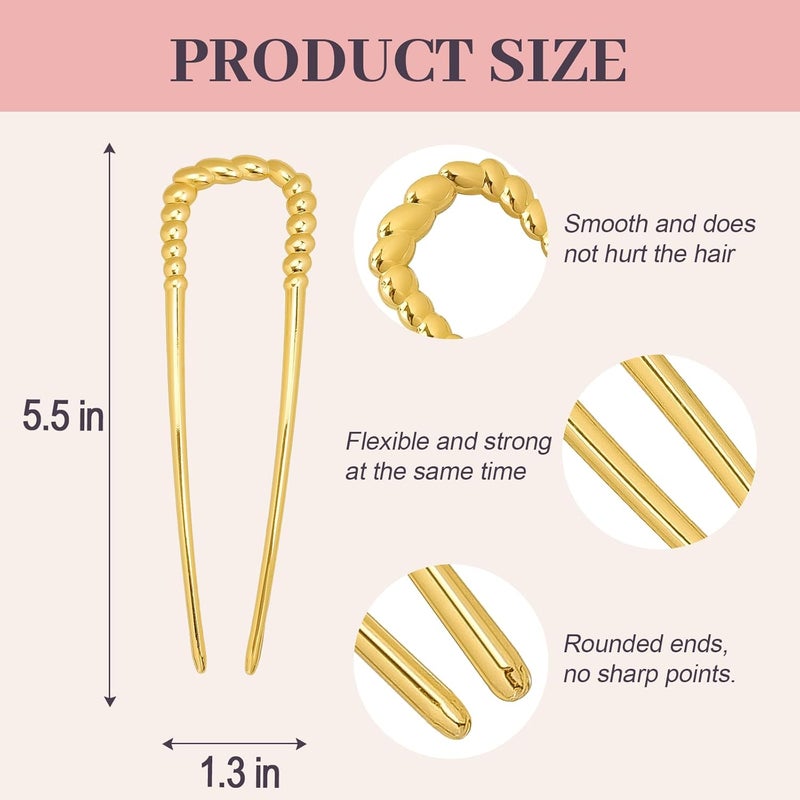 JIRIS 2PCS 5.5Inch French Hair Pins Large U-Shaped Pins for Women and Girls Fashion Metal Hair Pin French Twist Hair Pins for Buns, Updos,Stylish and Functional(set4-gold) - Image 2